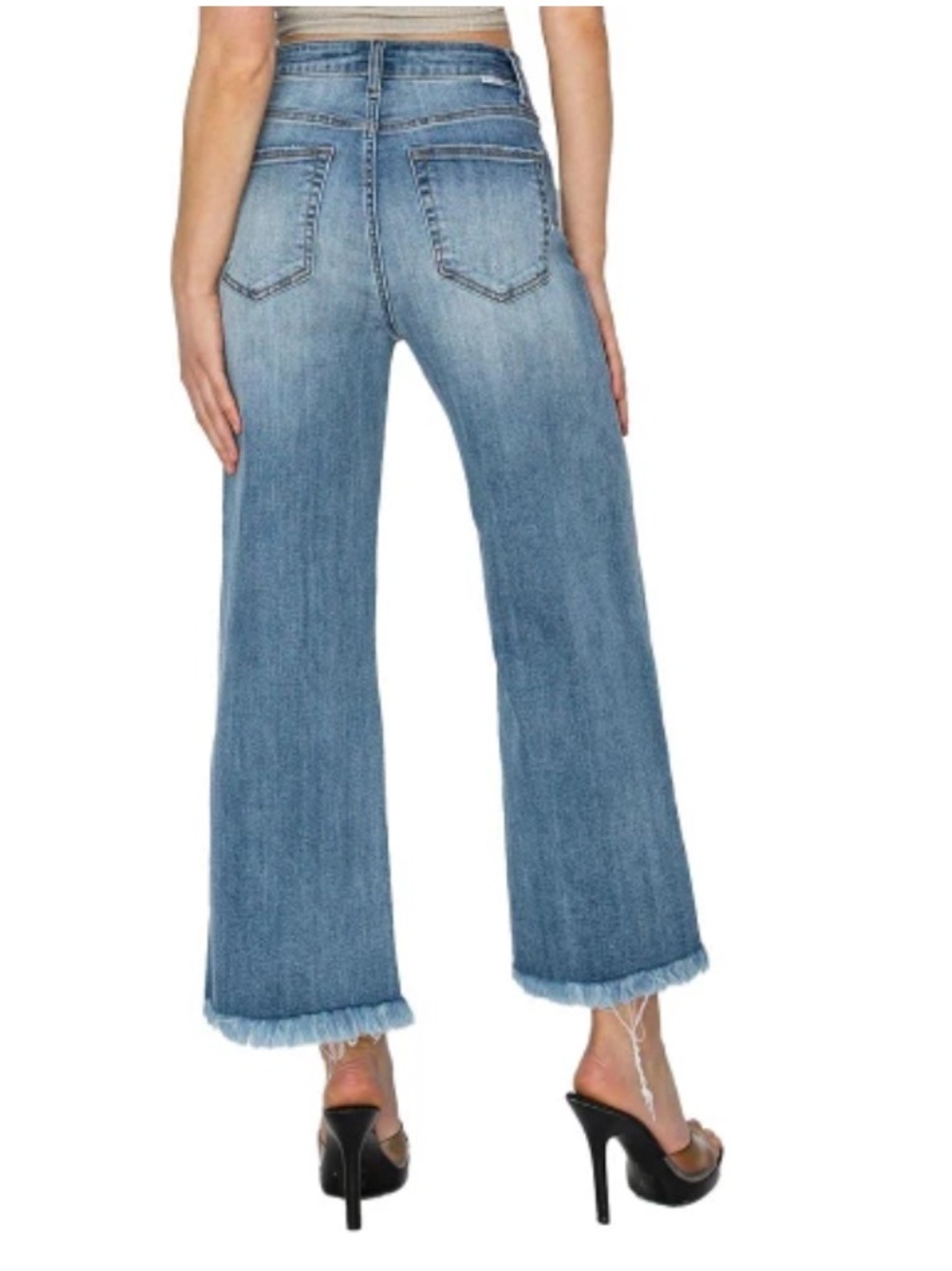 RISEN Raw Hem Cropped Wide Leg Jeans Size 5/27 - Picture 3 of 9